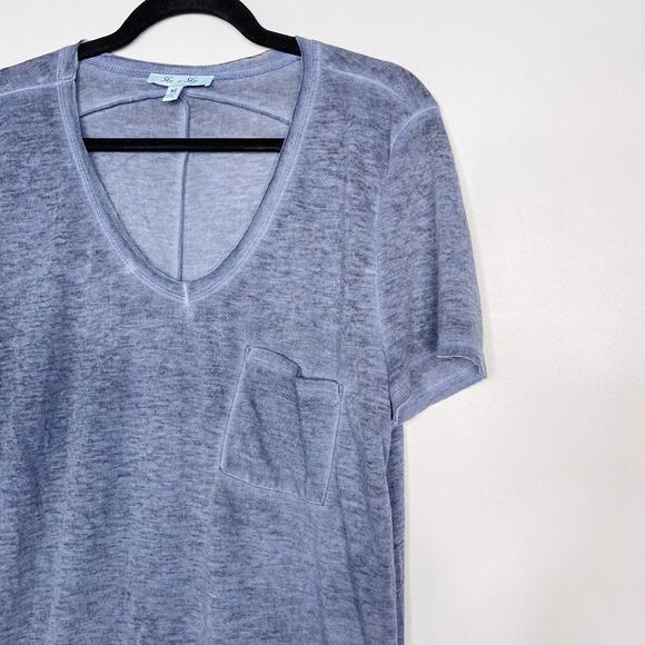 New She + Sky Medium Blue Keeping It Casual Burnout V Neck Short Sleeve Top Tee - Picture 3 of 6